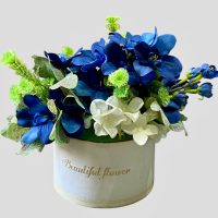 گل ارکیده آبی مصنوعی همراه جعبه جوبی روکش دار