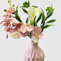 گل ارکیده مصنوعی ترکیبی همراه گلدان سرامیکی صورتی