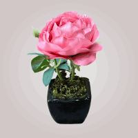 گل تک شاخه رز مصنوعی همراه گلدان سرامیکی