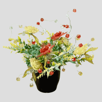 گل شیشه ای مصنوعی همراه گلدان سرامیکی