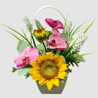 گل مصنوعی مناسبتی همراه گلدان دسته دار چوبی