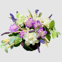 گل نیلوفر مصنوعی ترکیبی همراه سبد چوبی